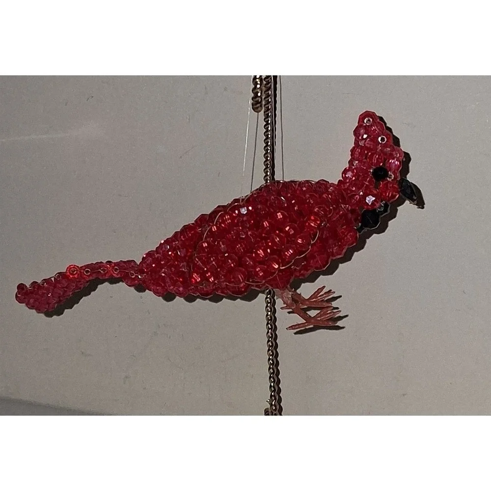 Vintage Handmade Red Beaded Cardinal Bird Ornament 7
